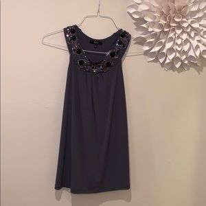 Grey blouse tank with embellished neckline/back